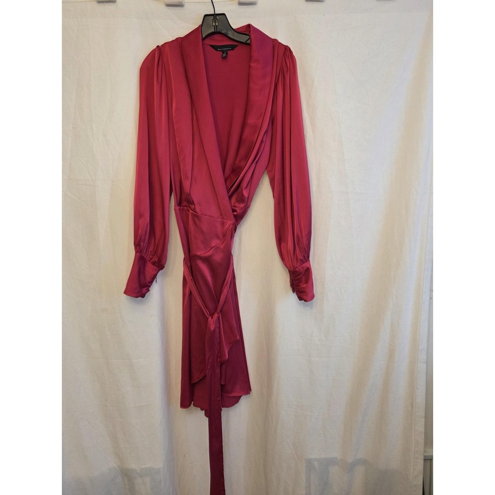 White House Black Market Dress Womens 14 Pink Satin Wrap Hi Low Belted V Neck